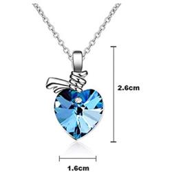 Women Ocean Heart Pendant Necklace, Heart Cut Crystal Simulated Aquamarine White Gold Plated Adjustable Chain Jewelry for Birthday Party Wedding Engagement Xmas Gift