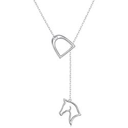 JZMSJF 925 Sterling Silver Lucky Horse Stirrup Y Chain Lariat Necklace Horse Gift Jewelry for Women Girls