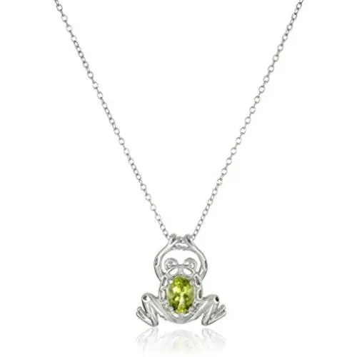 Sterling Silver Genuine Peridot Frog Pendant Necklace, 18''