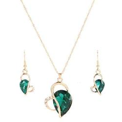 2Pcs/Set Heart Color Drop Dangle Necklace & Earring for Women, 14K Gold Plated Dainty Crystals Heart-Shape Pendant Necklace & Earring Jewelry Gifts for Women Girls