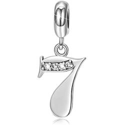 LONAGO 925 Sterling Silver Lucky Number 1-9 Charms Fit Pandora Bracelet Number Pendant Dangle Bead Necklace Chain Birthday for Wife Girl