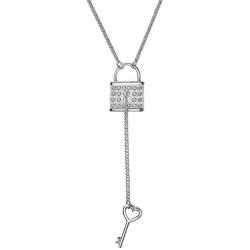 ELEGANZIA Lock Necklace for Women Teen Girls, Sterling Silver Chain Cubic Zirconia Lock Key Drop Necklace for Wife Girlfriend