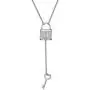ELEGANZIA Lock Necklace for Women Teen Girls, Sterling Silver Chain Cubic Zirconia Lock Key Drop Necklace for Wife Girlfriend