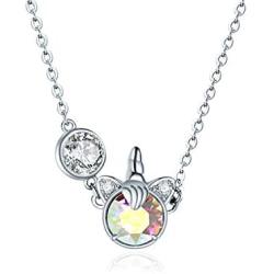 AOBOCO Aurora Unicorn Sterling Silver Unicorn Necklace Embellished with Crystals from Austria, 18'' + 2'' O-chain, Anniversary Birthday Unicorn Jewelry Gifts for Women Daughter Girlfriend Wife Niece