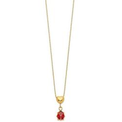 Solid 14k Yellow Gold 15.5in Enameled Ladybug and Heart Necklace Chain