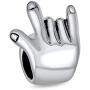Personalized Initial BFF Hand Sign Symbol I Love You Sign Language Charm Bead For Women Teen Oxidized .925 Sterling Silver Fits European Bracelet
