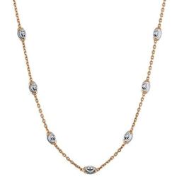 925 Sterling Silver 5mm Oval Moon-Cut Beads Two Tone Necklace Rose-Gold Plated Chain Plated Made in Italy