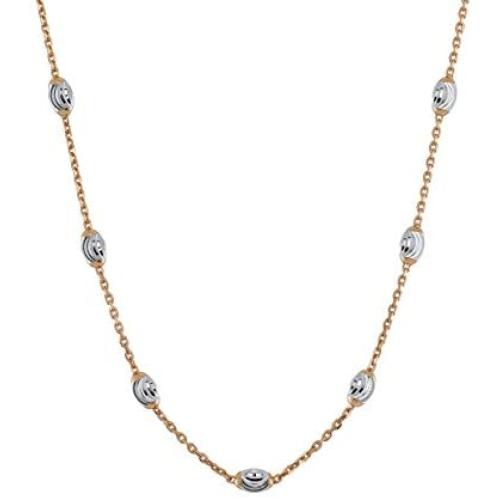 925 Sterling Silver 5mm Oval Moon-Cut Beads Two Tone Necklace Rose-Gold Plated Chain Plated Made in Italy