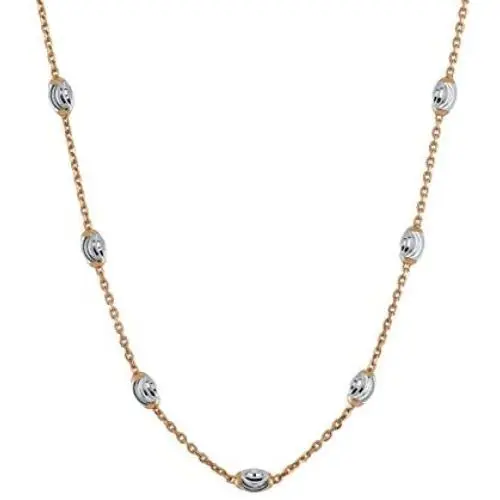 925 Sterling Silver 5mm Oval Moon-Cut Beads Two Tone Necklace Rose-Gold Plated Chain Plated Made in Italy
