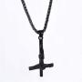 U7 Black Upside Down Crucifix Cross Pendant Black Stainless Steel Satanic Jewelry Inverted Cross Necklace, 3mm Twisted Metal Chain 24''
