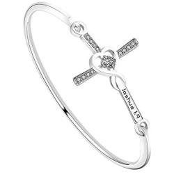 BEKECH Christian Cross Bracelet Engraved Bible Verse Joshua 1:9 Crystal Cross Bangle Bracelet Religious Jewelry Gift for Women Girls