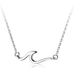 Ocean Wave Necklace for Women Teen Girls Kids 925 Sterling Silver 18K White Gold Plated Minimalist Line Pendant Choker Necklace Adjustable Chain 18'' Sea Beach Summer Jewelry Gift for Surfer Lover