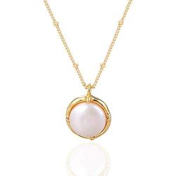 NUZON 14K Gold Delicate Paperclip Chain Heart Pendant/Satelitte Chain Pearl Pendant Necklace Simple Dainty Jewelry for Women Girls 16
