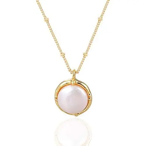 NUZON 14K Gold Delicate Paperclip Chain Heart Pendant/Satelitte Chain Pearl Pendant Necklace Simple Dainty Jewelry for Women Girls 16 NUZON 14K Gold Delicate Paperclip Chain Heart Pendant/Satelitte Chain Pearl Pendant Necklace Simple Dainty Jewelry for Women Girls 16