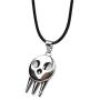 Black Enamel Silver Plated Metal Leather Chain Ghost Specter Pendant Necklace