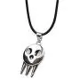 Black Enamel Silver Plated Metal Leather Chain Ghost Specter Pendant Necklace Black Enamel Silver Plated Metal Leather Chain Ghost Specter Pendant Necklace