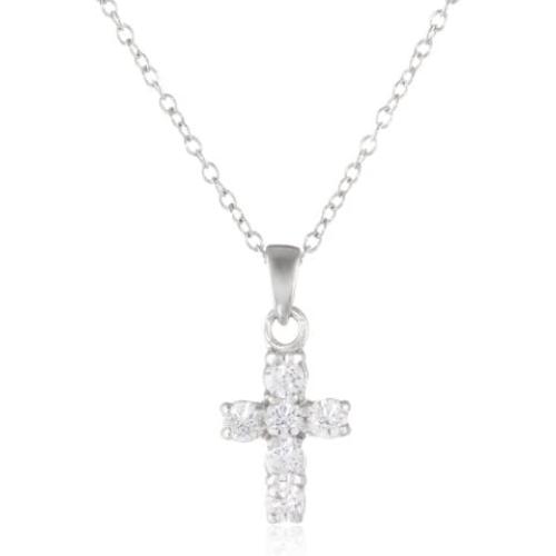 Sterling Silver Swarovski Zirconia Delicate Cross Pendant Necklace, 18.5''