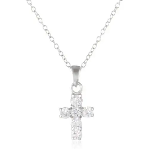 Sterling Silver Swarovski Zirconia Delicate Cross Pendant Necklace, 18.5''