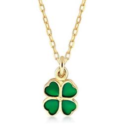 GELIN 14k Yellow Gold Shamrock Clover Irish with Green Stone Pendant Chain Necklace for Women, 18''