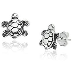 Big Apple Hoops - Easter Sunday Oxidized 925 Sterling Silver Turtle Animal Stud Earrings