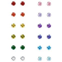 FIBO STEEL 12 Pairs CZ Stud Earrings for Women Birthstone Piercing Earring for Tragus Cartilage 3-8MM