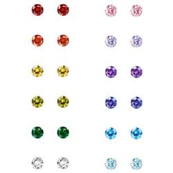 FIBO STEEL 12 Pairs CZ Stud Earrings for Women Birthstone Piercing Earring for Tragus Cartilage 3-8MM