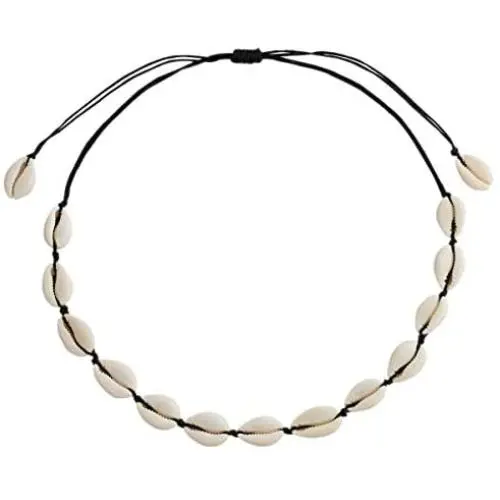 HOZEN Natural Shell Choker Necklace Handmade Adjustable Seashell Beads Beach Cord Necklace Bohemian Boho Hawaiian Jewelry for Women Girls