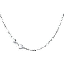 S925 Sterling Silver Jewelry Tiny Delicate Sideways Double Forever Love Heart Choker Necklace, 16+2''