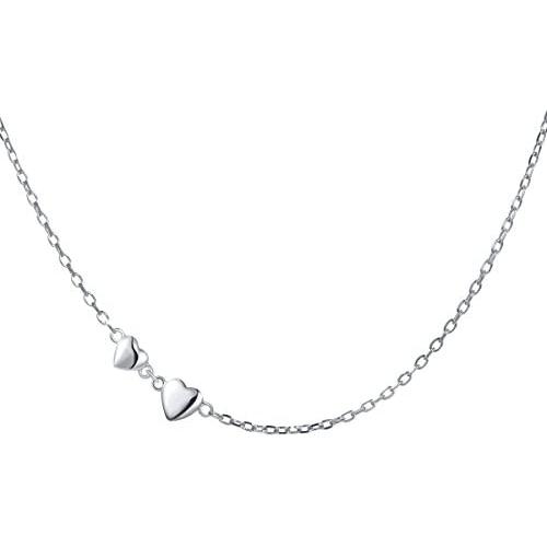 S925 Sterling Silver Jewelry Tiny Delicate Sideways Double Forever Love Heart Choker Necklace, 16+2''