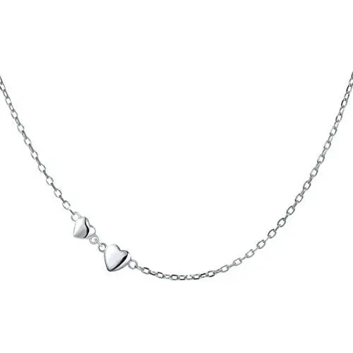 S925 Sterling Silver Jewelry Tiny Delicate Sideways Double Forever Love Heart Choker Necklace, 16+2'' S925 Sterling Silver Jewelry Tiny Delicate Sideways Double Forever Love Heart Choker Necklace, 16+2''