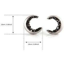 LAONATO Crescent Moon and Black CZ Earrings