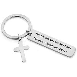 HOLLP Religious Jewelry Jeremiah 29:11 Keychain for I Know The Plans I Have for You Christian Gift Cross Charm