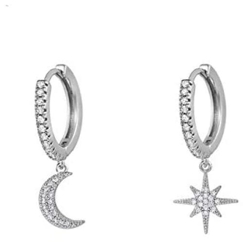 WeimanJewelry Cubic Zirconia CZ Moon Star Dangle Hoop Earrings for Women