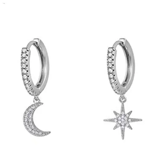 WeimanJewelry Cubic Zirconia CZ Moon Star Dangle Hoop Earrings for Women WeimanJewelry Cubic Zirconia CZ Moon Star Dangle Hoop Earrings for Women
