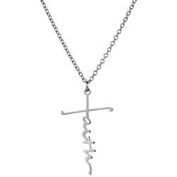 BTF Faith Inspriational Jewelry Womens Stainless Steel Jesus Cross Pendant Faith Necklace