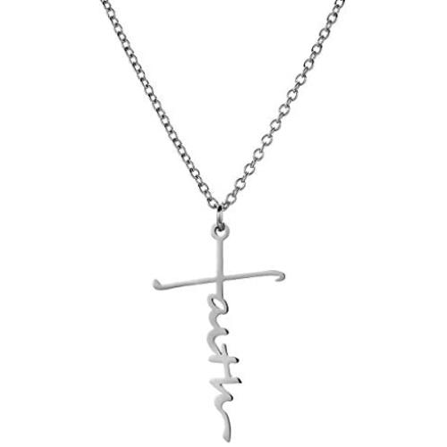 BTF Faith Inspriational Jewelry Womens Stainless Steel Jesus Cross Pendant Faith Necklace