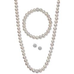 Regalia by Ulti Ramos Cultured Freshwater Pearl (7mm) & Crystal Sterling Silver .925 Jewelry Set (White)