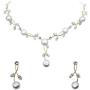 Faship Gorgeous CZ Crystal Freshwater Pearls Floral Necklace Earrings Set