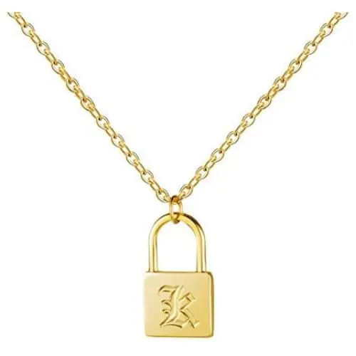 MEMGIFT 18K Real Gold Dainty Initial Lock Necklace Cute Simple Minimalist Personalized Jewelry Letter Engraved for Girlfriend Wife Mom Daughter Best Friend Sister Fiancee MEMGIFT 18K Real Gold Dainty Initial Lock Necklace Cute Simple Minimalist Personalized Jewelry Letter Engraved for Girlfriend Wife Mom Daughter Best Friend Sister Fiancee