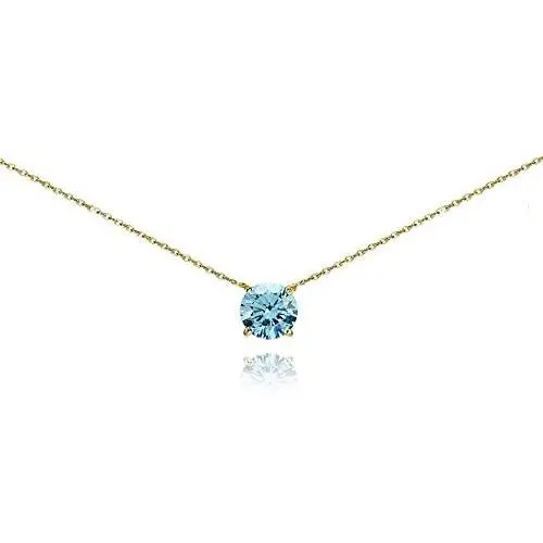 Yellow Gold Flashed Sterling Silver Solitaire Choker Necklace Made with Swarovski Crystal Yellow Gold Flashed Sterling Silver Solitaire Choker Necklace Made with Swarovski Crystal