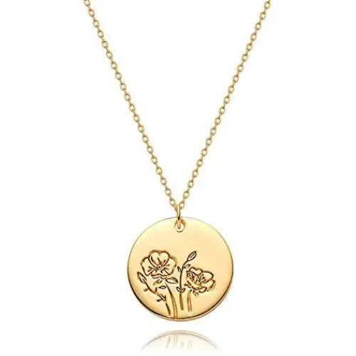 MYEARS Women Coin Necklace Gold Birth Month August Poppy Flower Bouquet Disc Round Medal Pendant Engraved Floral 14K Gold Plated Combined Personalized Jewelry Birthday Mother’s Day Gift MYEARS Women Coin Necklace Gold Birth Month August Poppy Flower Bouquet Disc Round Medal Pendant Engraved Floral 14K Gold Plated Combined Personalized Jewelry Birthday Mother’s Day Gift