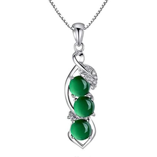 Brishow Fashion Wedding Bride Silver Pendant Necklace Chain Green Rhinestone Bean Pendant Necklaces Crystal Bridal Chains Jewelry Accessories for Women and Girls