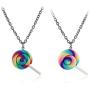 2pcs Cute Colorful Rainbow Lollipop Necklace Adjustable Long Sweater Chain Lovely Swirl Lollipop Candy Pendant Sugar Sweets Jewelry Set for Women Girl Men