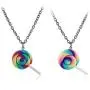 2pcs Cute Colorful Rainbow Lollipop Necklace Adjustable Long Sweater Chain Lovely Swirl Lollipop Candy Pendant Sugar Sweets Jewelry Set for Women Girl Men
