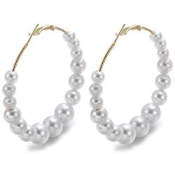 Gold Pearl Hoop Earrings for Women Fashion Lightweight Pearl Earrings Drop Dangle Earrings for Girls Jewelry Gifts