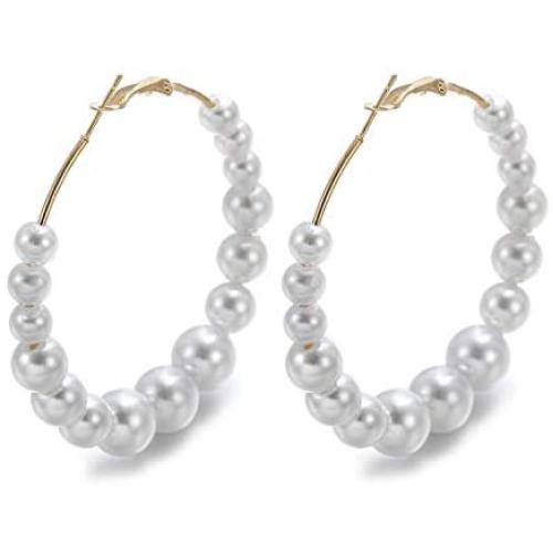 Gold Pearl Hoop Earrings for Women Fashion Lightweight Pearl Earrings Drop Dangle Earrings for Girls Jewelry Gifts