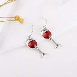 Red Wine Glass Dangle Earrings Dainty Unique Handmade Metal Earrings for Women Girls Jewelry