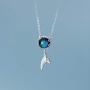 Mermaid in Deep Ocean Sterling Silver Necklace for Women Teen Girls Blue Crystal Dolphin Whale Fish Tail Charm Pendant Adjustable Chain 17'' Fashion Sea Jewelry Delicate Souvenir Gift for Daughter