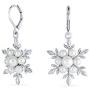 Christmas White Simulated Pearl Holiday Party Snowflake Pendant Necklace Earring Jewelry Set for Women Leverback Silver Plated