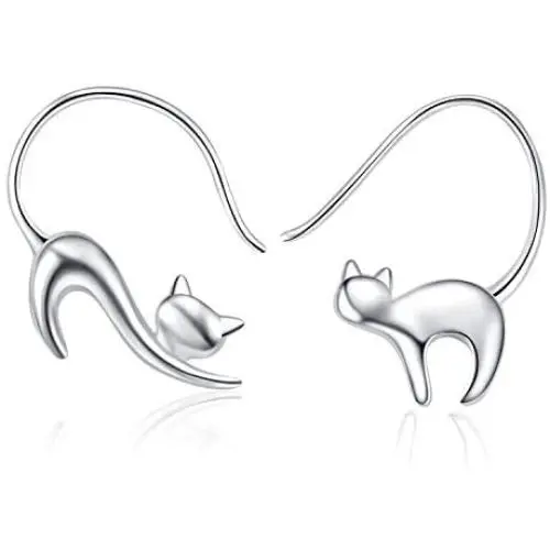 Cat Dangle Earrings 925 Sterling Silver Pull Through Animal Cat Hoop Earrings for Women Christmas Gifts(Cat earrings 1) Cat Dangle Earrings 925 Sterling Silver Pull Through Animal Cat Hoop Earrings for Women Christmas Gifts(Cat earrings 1)